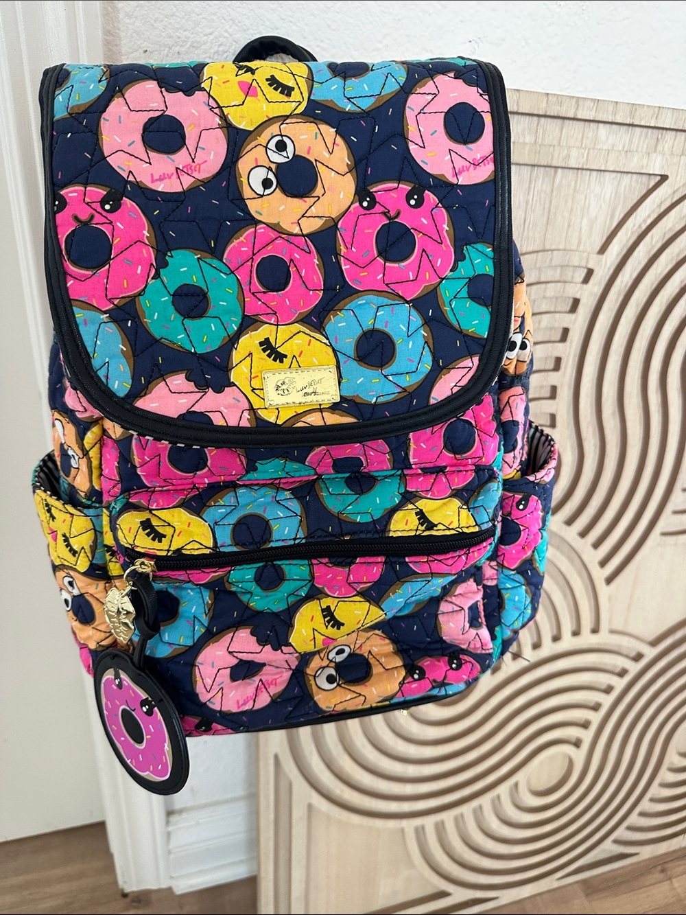 Betsey Johnson Quilted Donut Backpack - Navy, Pink, Yellow, Teal